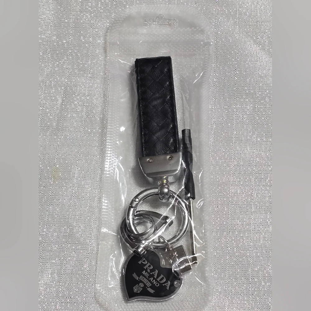 Fashion Inspired Black and Silver Heart Shaped Key Holder Or Bag Charm